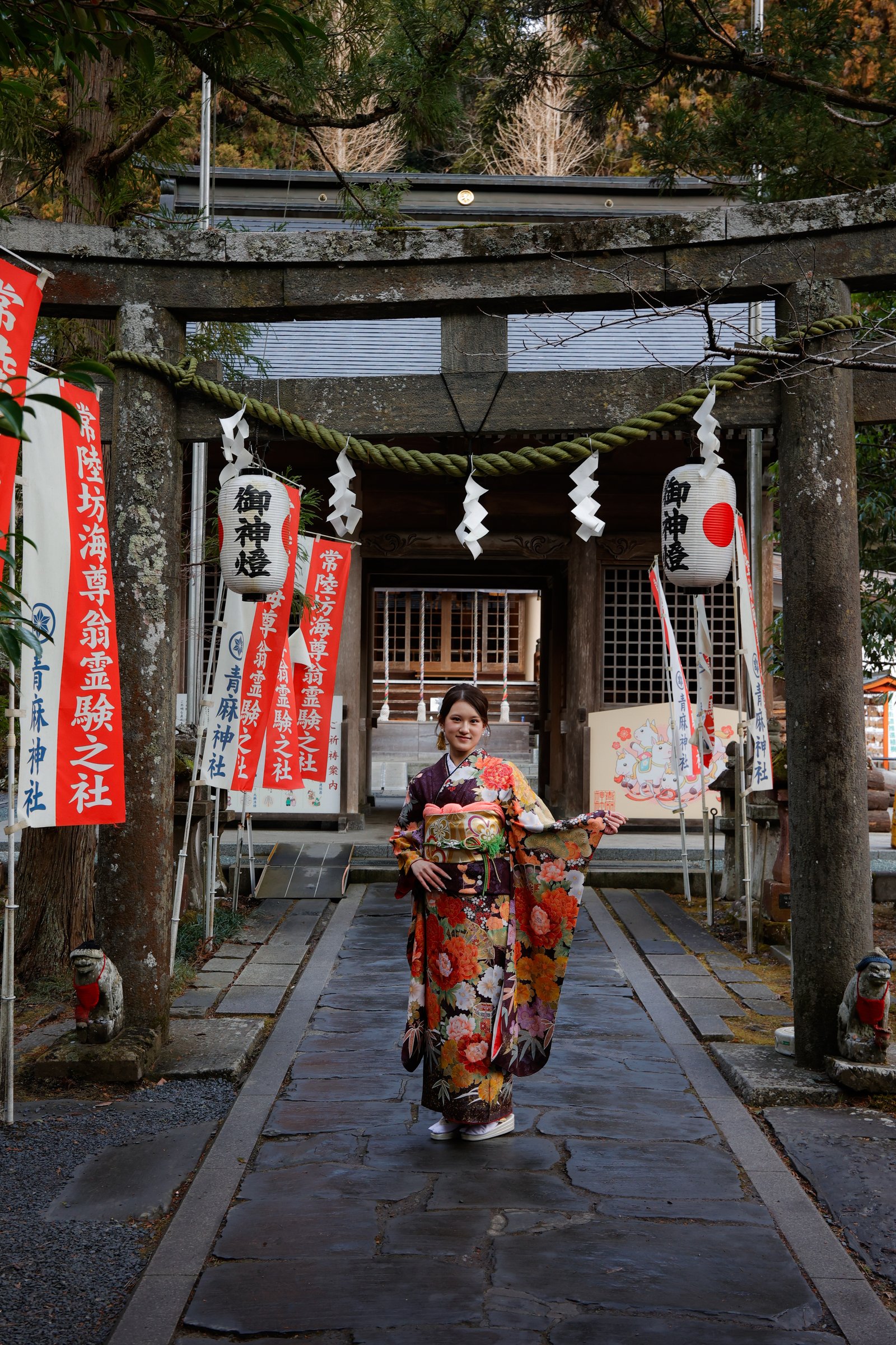 鳥居をくぐる振袖姿